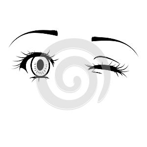 Girl eyes, eyes on a white background. A glance, a wink. Vector