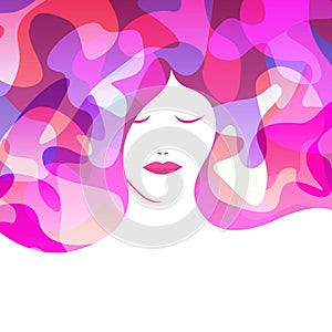 Girl face banner with pink abstract hair