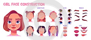 Girl face construction, avatar creation with parts