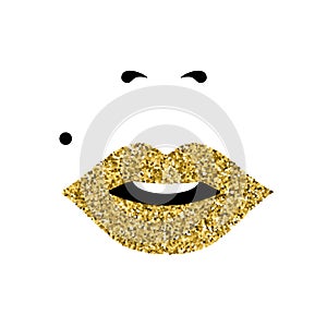 Girl face with gold lipstick, women`s day concept
