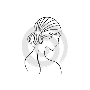 Vector symbols and logo designs idea with women portrait silhouettes. Elegant and classy graphics for spa, wellness, beauty salons