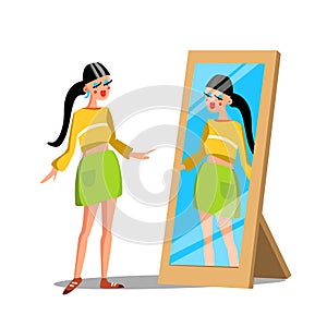 Girl Fashion Character Watch In Mirror Vector