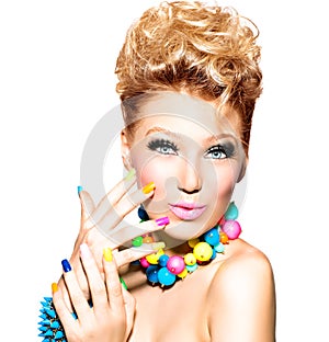 Girl with fashion hairstyle and colorful makeup