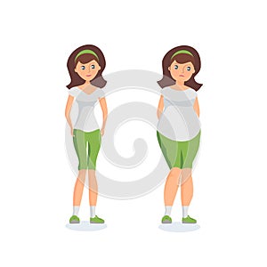 Girl with fat forms abdomen and athletic girl