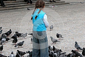 Girl feeding Birds, Athens