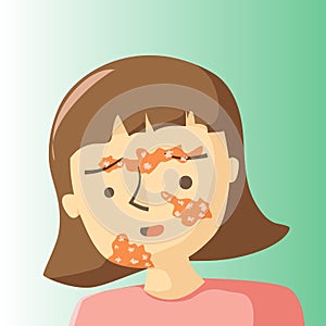 Girl feel pain and worry with tinea pedis vector illustration photo