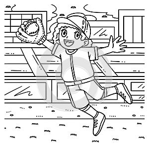 Girl Fielder Catching Baseball Coloring Page