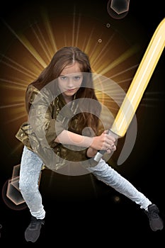 Girl  fights with laser sword