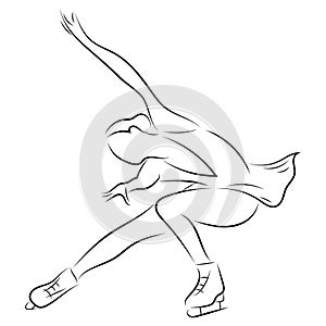 Girl figure skater. Figure skating. Black and white illustration of a figure skater. Winter sport. Linear art. photo