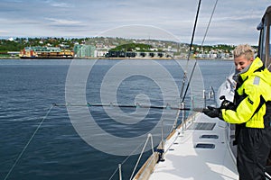 Girl fishing in the artic