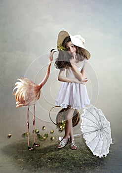 Girl and flamingo