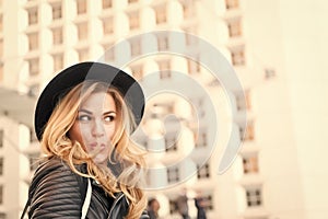 Girl flirt with sensual face in la defense, paris