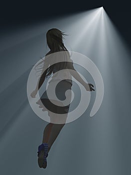 Girl floating towards the light