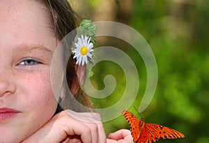 Girl With Flower and Butterfly