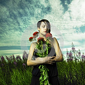 Girl in flower meadow
