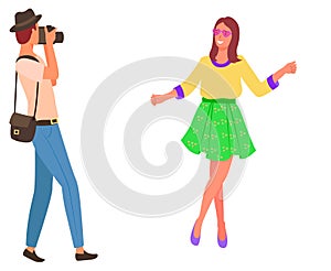 Girl with Flower, Photographer with Photo Camera
