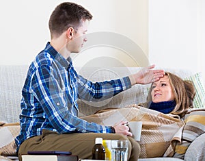 Girl with flue and nursing