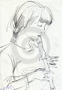 Girl with flute, portrait photo