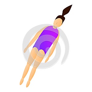 Girl fly in pool icon, cartoon style