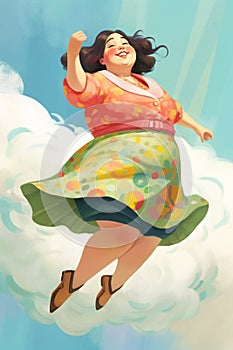 Girl flying high. Illustration of woman power.