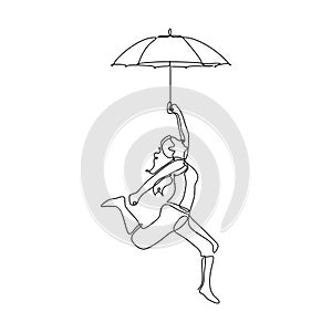 Girl flying with umbrella continuous line drawing minimalism hand drawn
