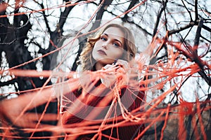 girl in forest yarn