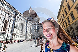 Girl in front of the Cattedrale di Santa Maria del Fiore in Florence