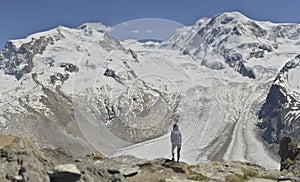 Girl in front of Gorner Glacier from Gornergrat, Zermatt