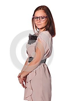 Girl with funny pink eyeglasses