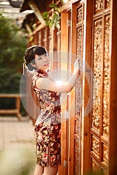 A girl beside a gallery