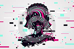 Girl gamer portrait. Video games background, glitch style. Female online user. Vector illustration. photo