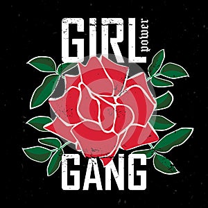 Girl Gang - fashion patch or badge. Embroidery Rose with Leaves