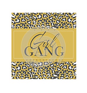 Girl gang slogan with leopard print