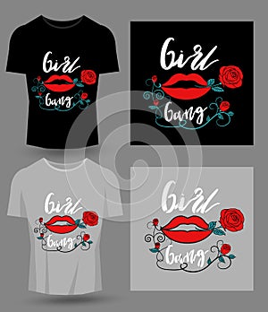 Girl gang typography for t-shirt print, product, brochure, cover, poster, patch, fabric, rock style, vintage