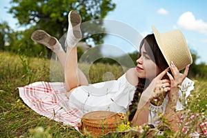 Girl in the garden at a picnic