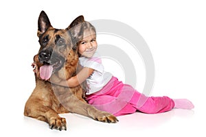 Girl and German shepherd dog photo