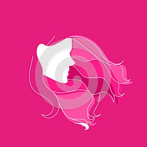 Girl Girl profile silhouette logo with long hair illustration on white background