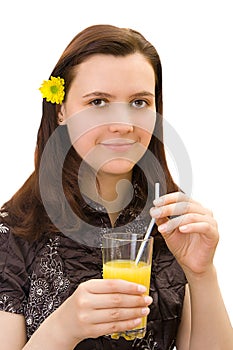 Girl with glass of orange juice