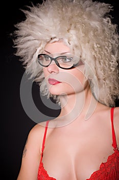 Girl in glasses and furry hat