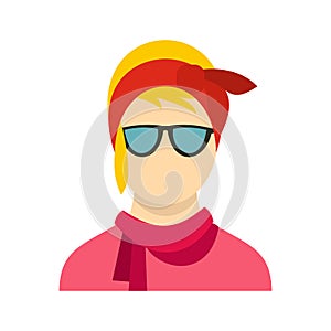 Girl with glasses icon, flat style