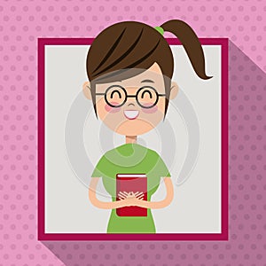 Girl glasses smile book student frame dot shadow background