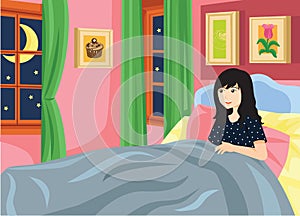 Girl Go to Bed Vector Illustration
