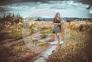 Girl going on rural road