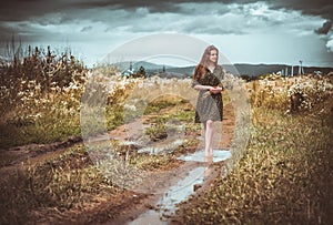 Girl going on rural road