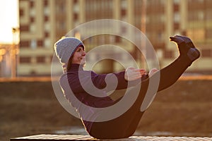 Girl going in for sport outside