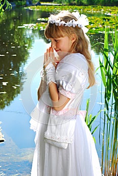 Girl going to the first holy communion