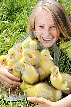 Girl with gosling