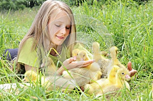 Girl with gosling