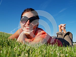 The girl on a grass
