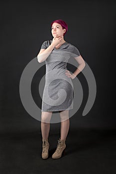 Girl in a gray dress